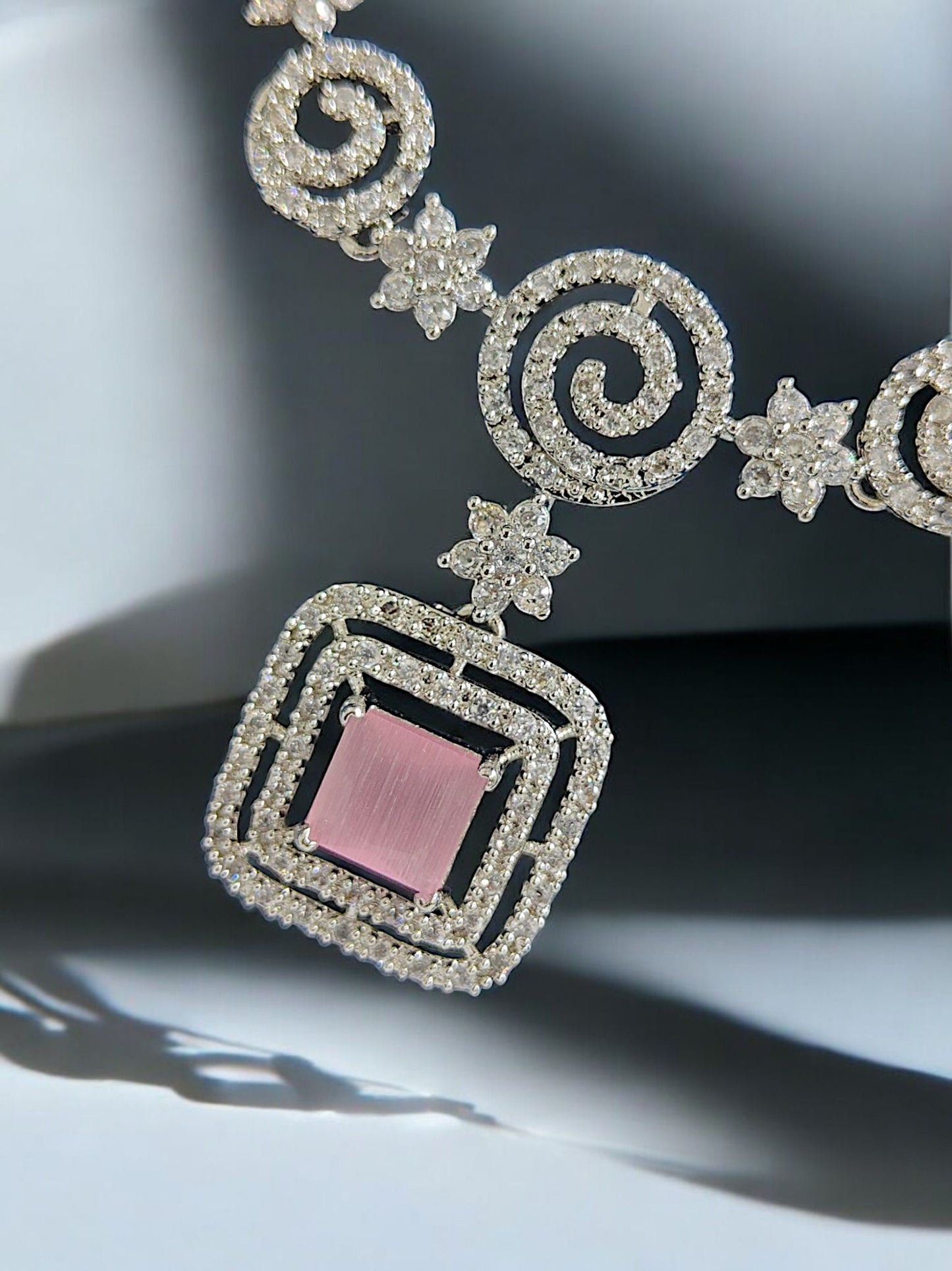 Necklace Rhodium-Plated with Zirconia Accents