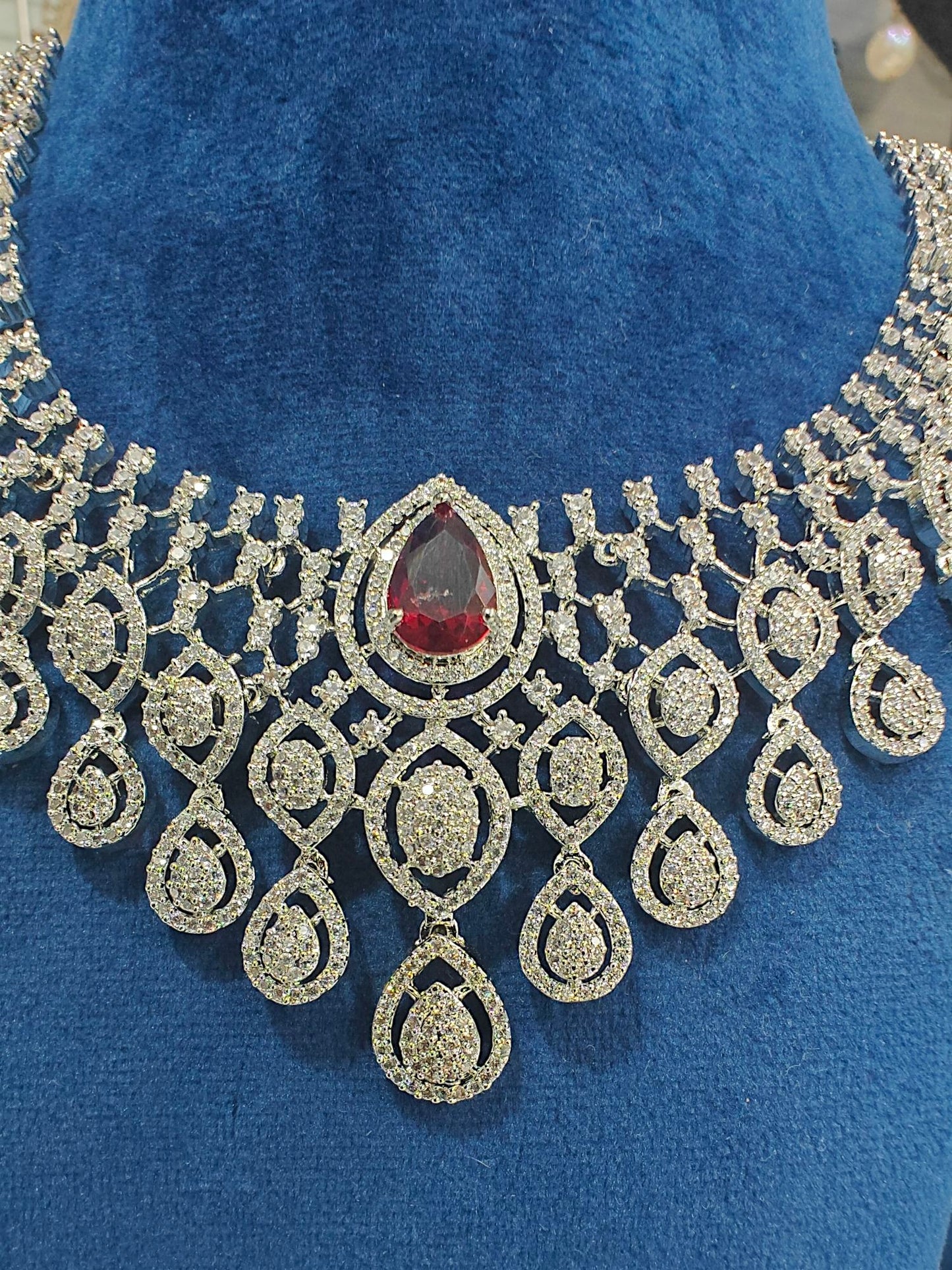 Enfashionate Silver Rhodium-Plated Stone-Studded Jewellery Set