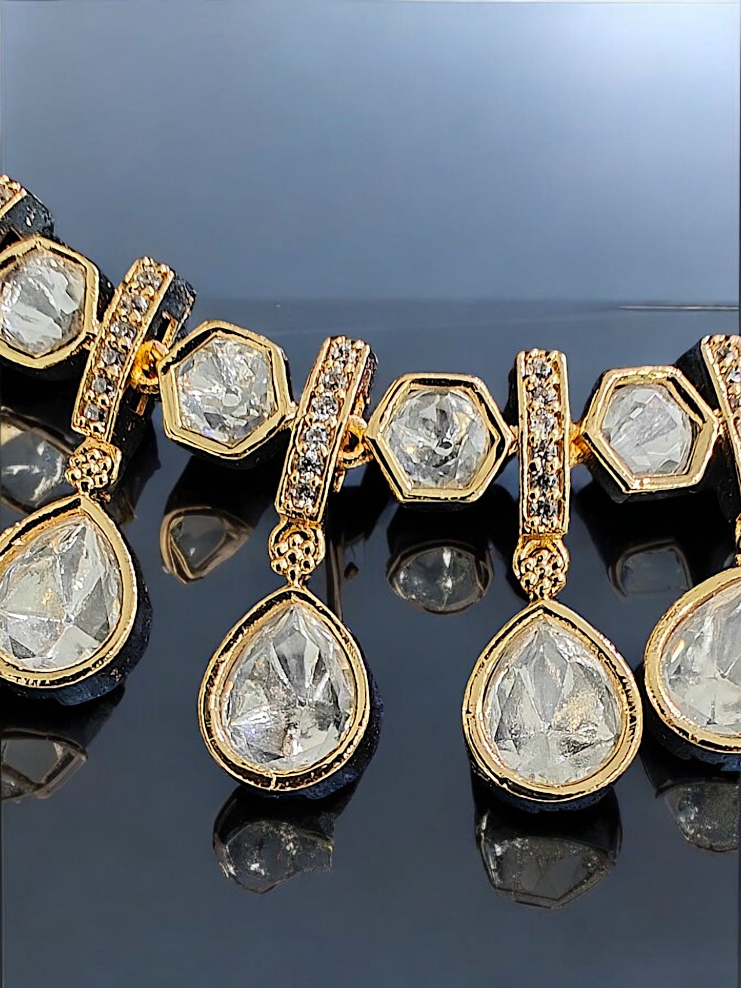 Kundan AD High Gold Polish Necklace Set