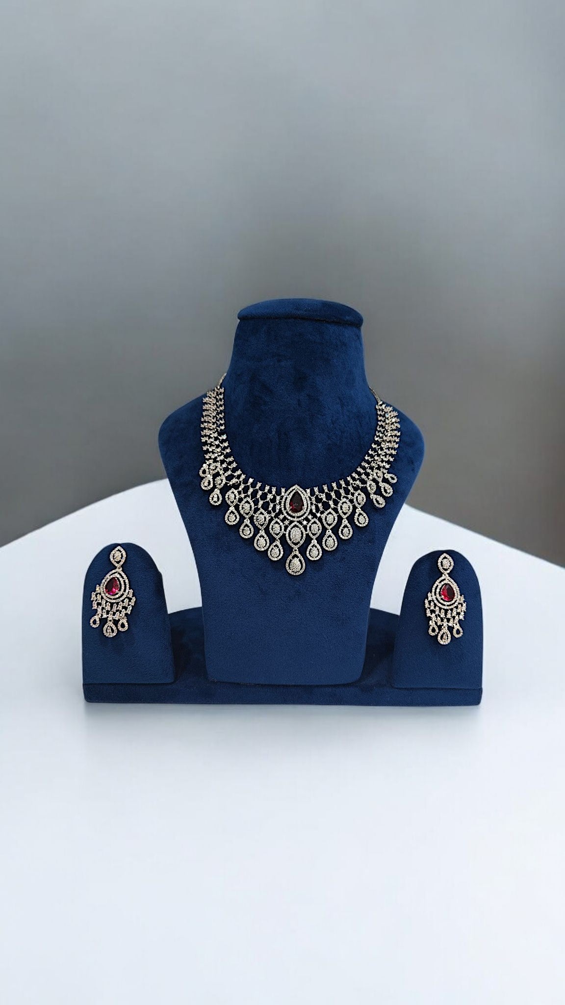 Enfashionate Silver Rhodium-Plated Stone-Studded Jewellery Set