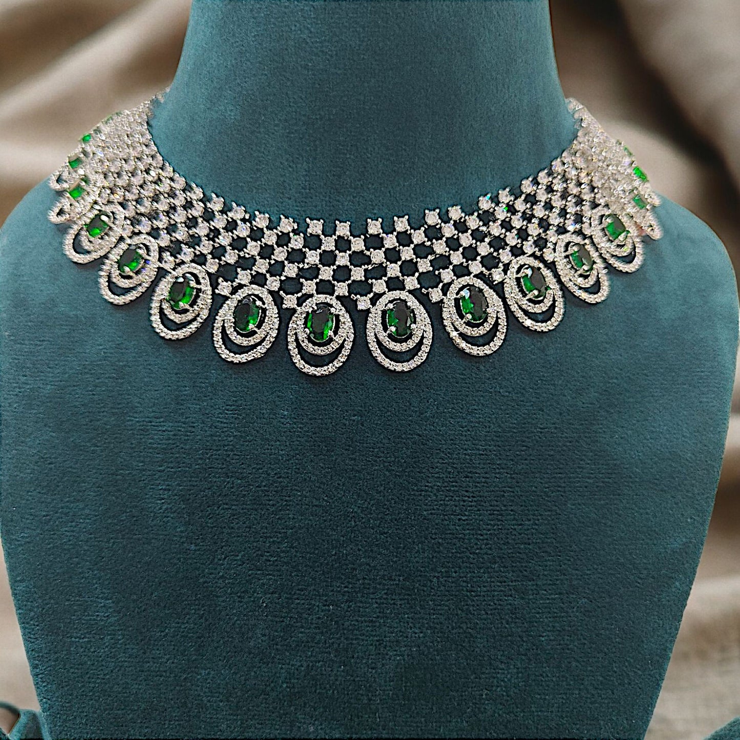 Silver Plated Necklace Set With American Diamonds