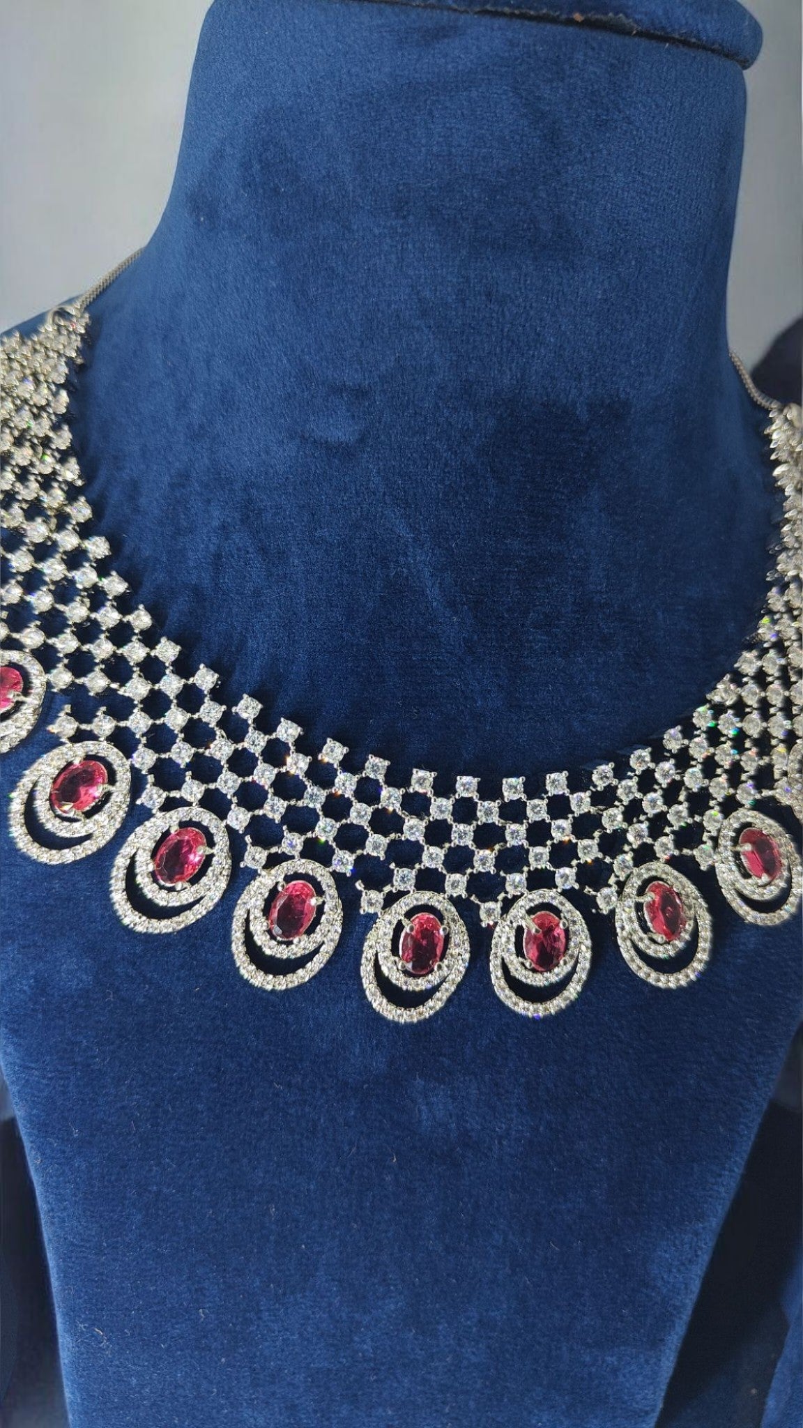 Silver Plated Necklace Set With American Diamonds