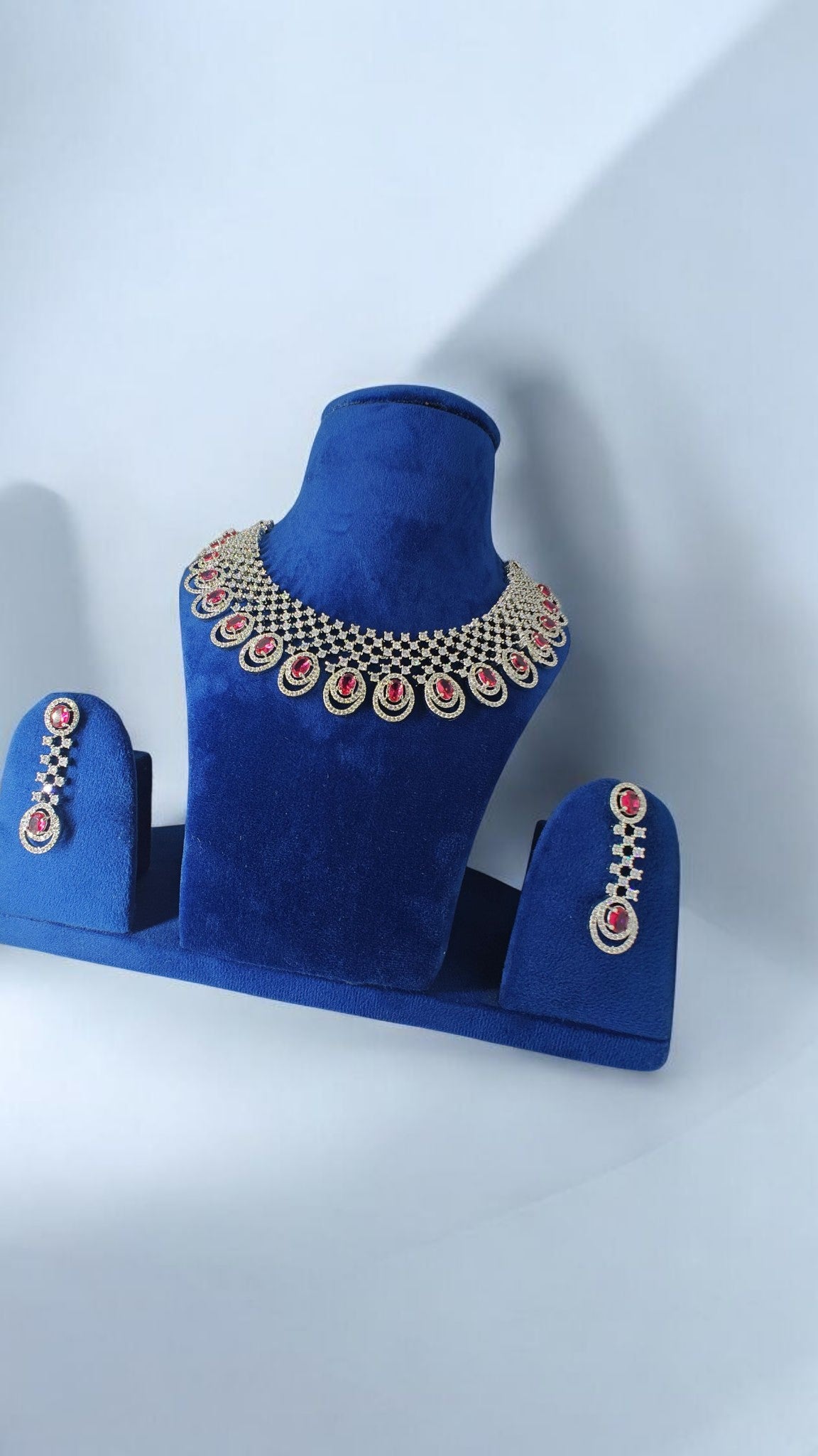 Silver Plated Necklace Set With American Diamonds