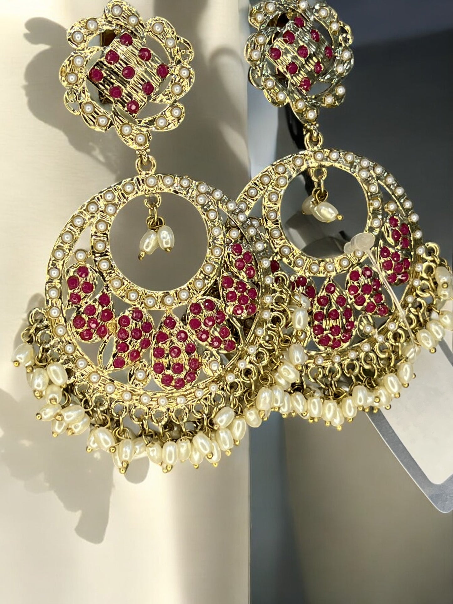 Antique Gold Plated Pearl studded Statement Chandbali Earring