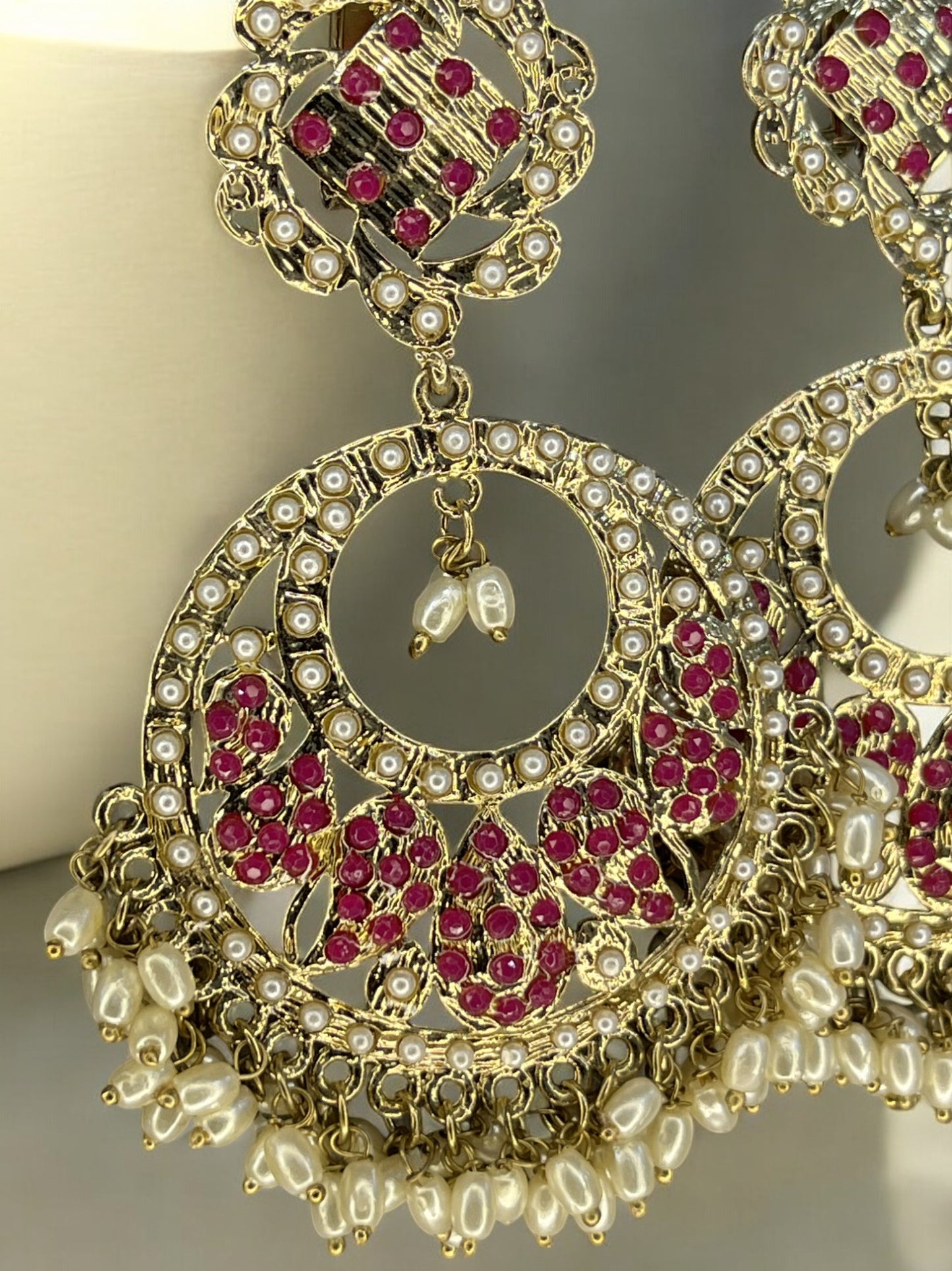 Antique Gold Plated Pearl studded Statement Chandbali Earring