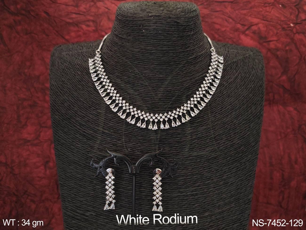 Beautiful AD full white Stones Party wear White Rodium Fancy Party wear Necklace Set