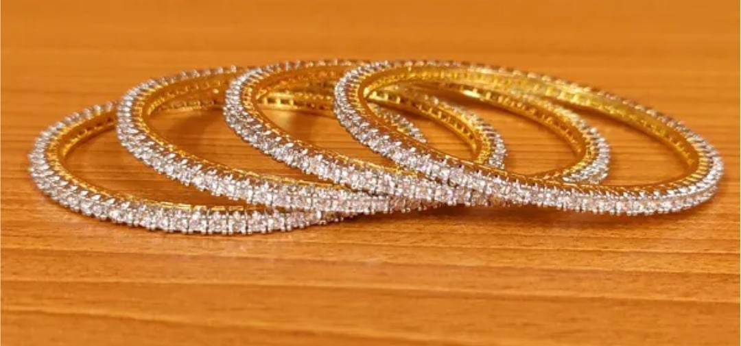AD Stone Gold Plated Bangles ( Set of 4 Bangles )