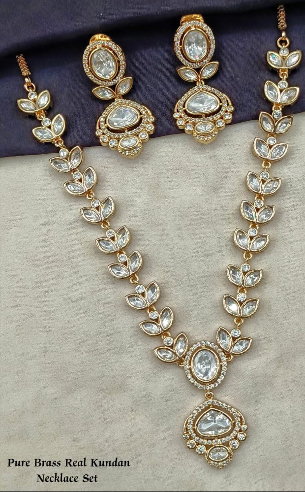 Long Brass Real Kundan Set By Enfashionate