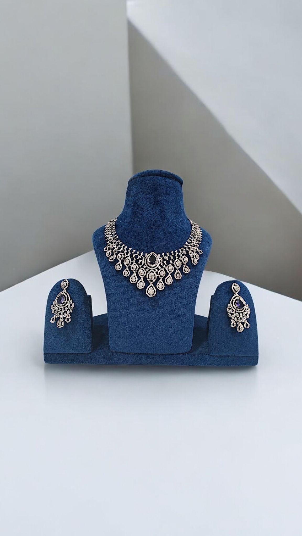 Enfashionate Silver Rhodium-Plated Stone-Studded Jewellery Set