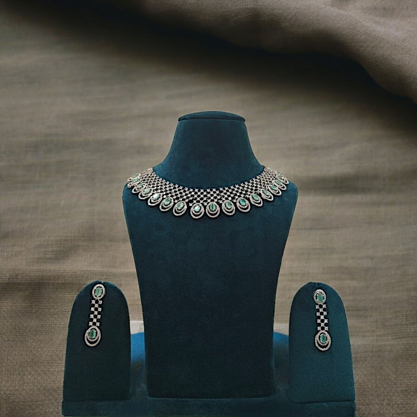 Silver Plated Necklace Set With American Diamonds