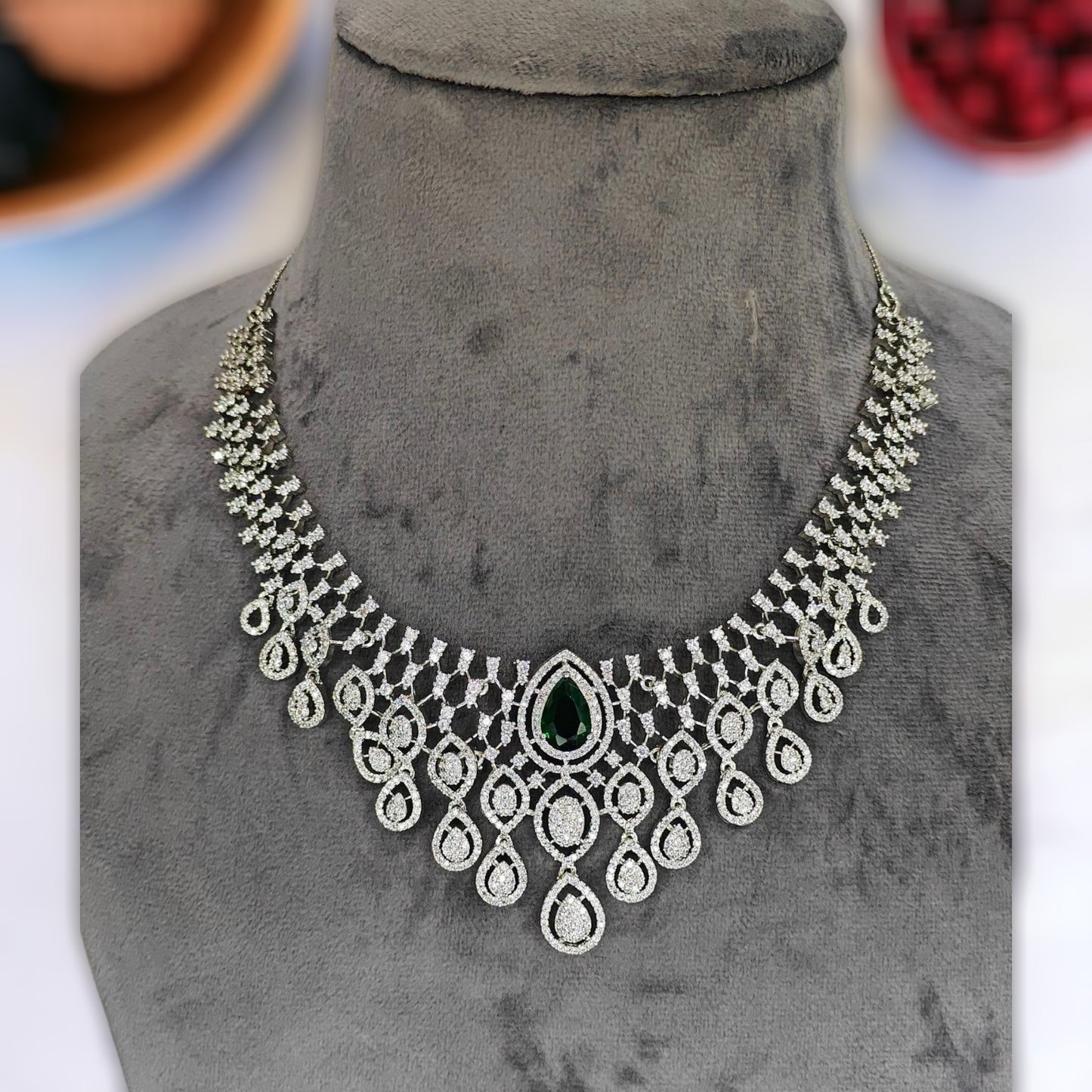 Enfashionate Silver Rhodium-Plated Stone-Studded Jewellery Set