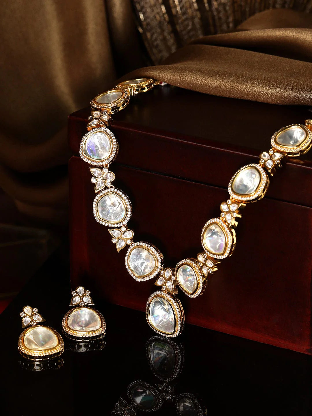 Gold Plated Polki Necklace Set With Beautiful Design