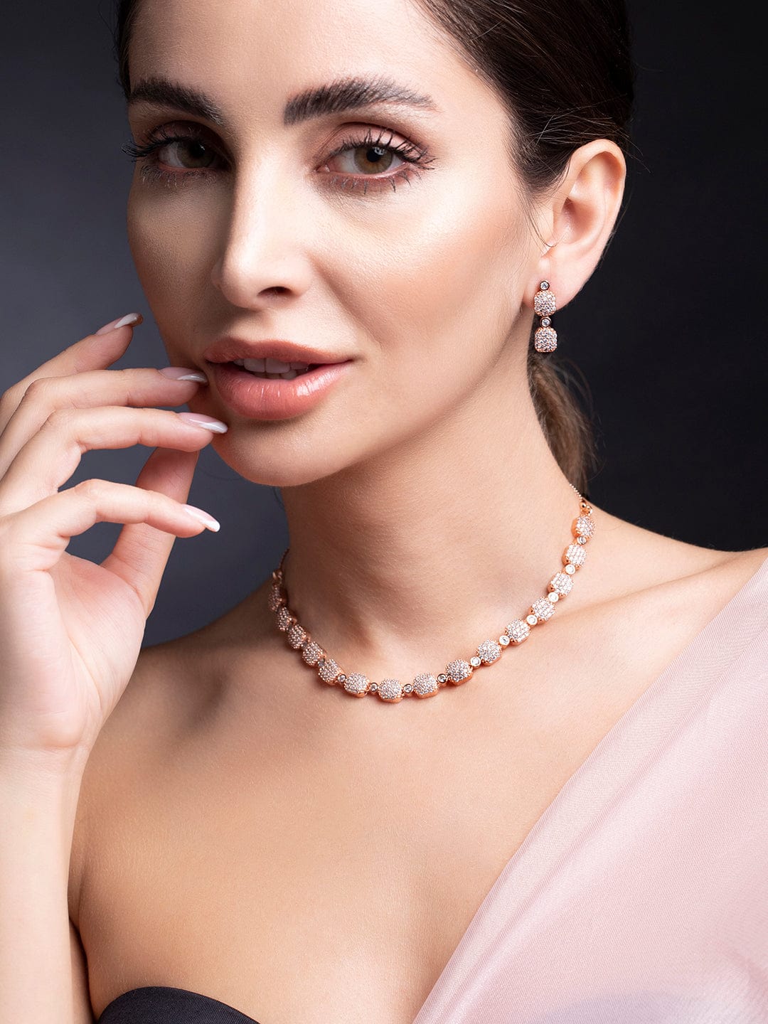 Rose Gold - White AD Necklace