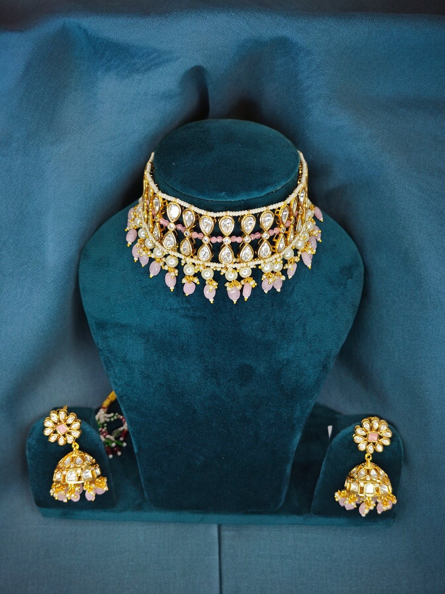 Enfashionate Gold Plated Polki mala Beaded Choker Jewellery Set