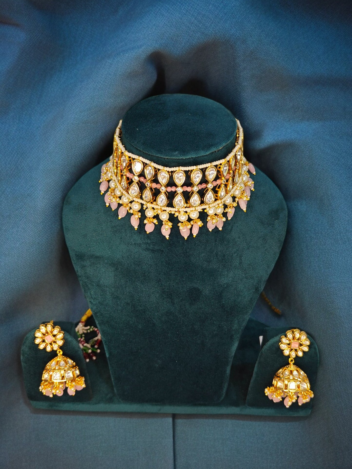 Enfashionate Gold Plated Polki mala Beaded Choker Jewellery Set