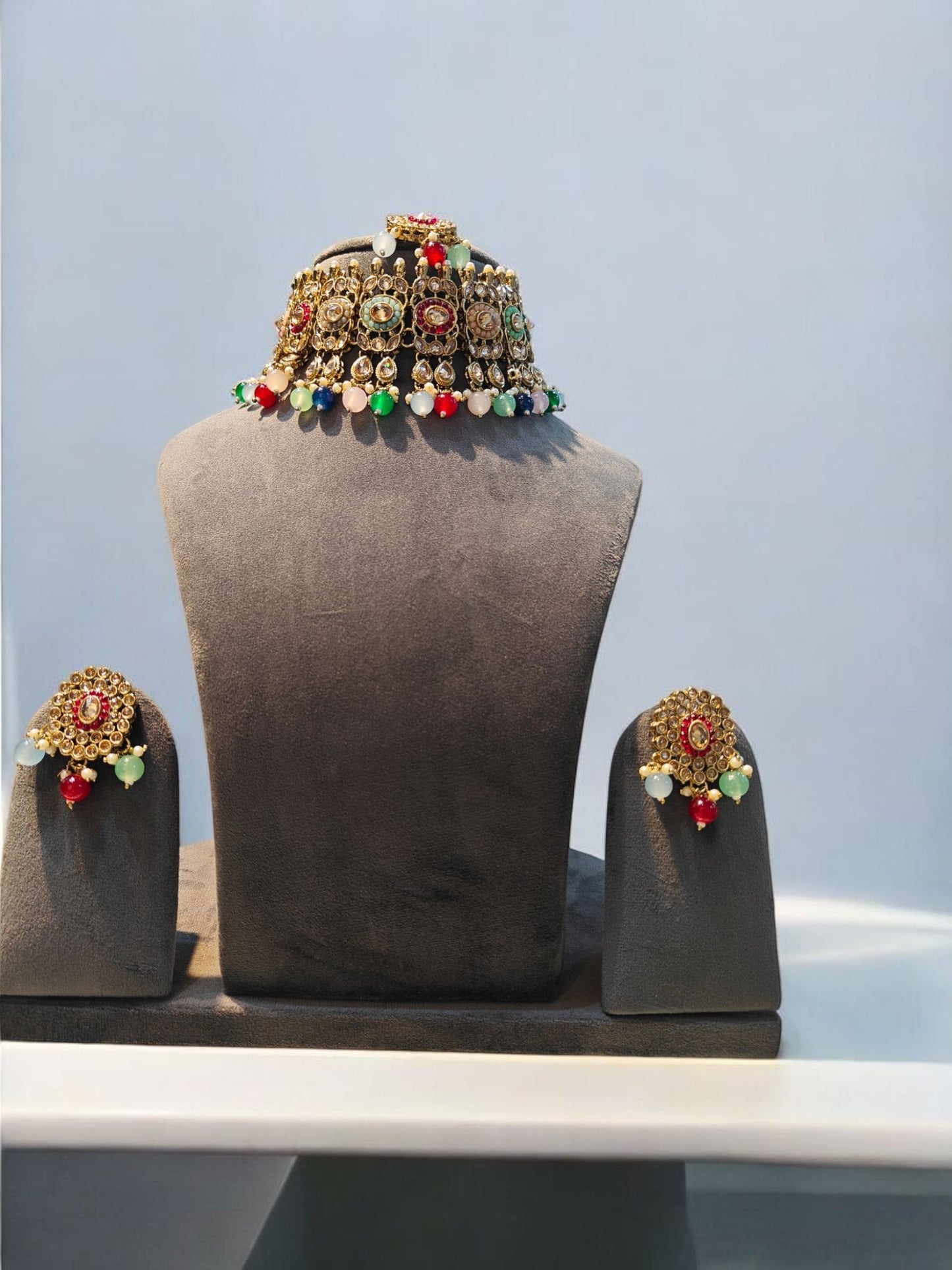 Multi Coloured Choker Set with Mang Tikka