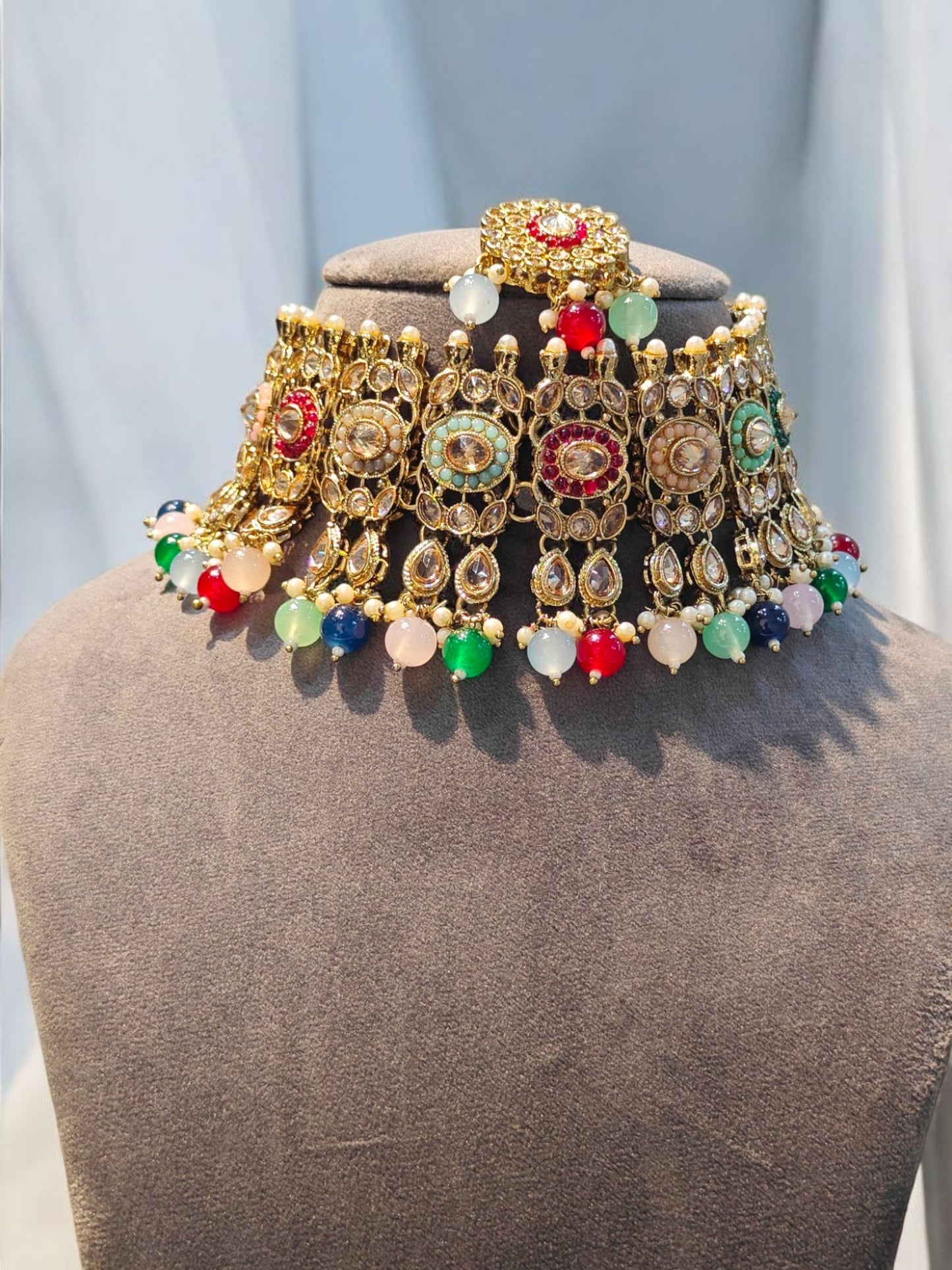 Multi Coloured Choker Set with Mang Tikka