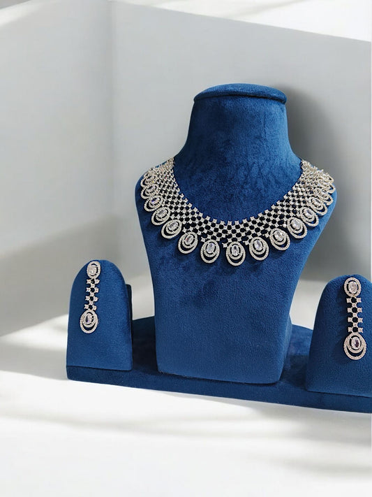 Silver Plated Necklace Set With American Diamonds