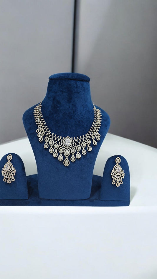 Enfashionate Silver Rhodium-Plated Stone-Studded Jewellery Set