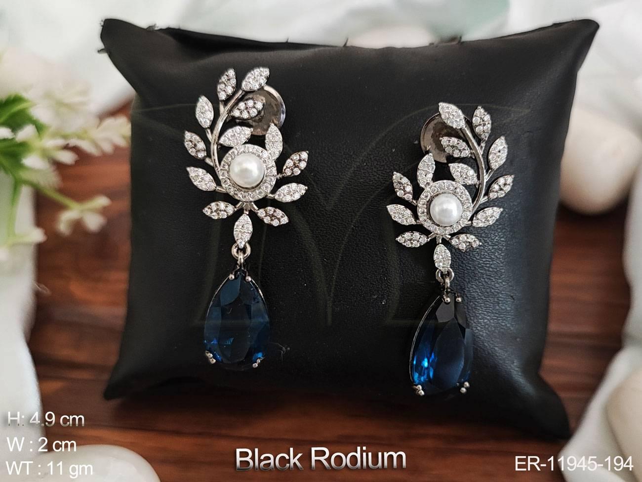 AD Jewelry Black Rhodium Polish Designer Party Wear AD Earrings