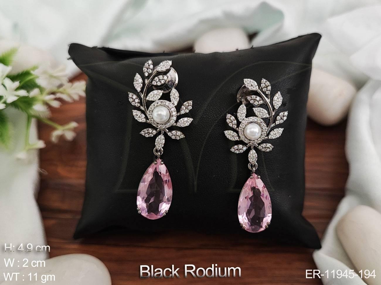 AD Jewelry Black Rhodium Polish Designer Party Wear AD Earrings