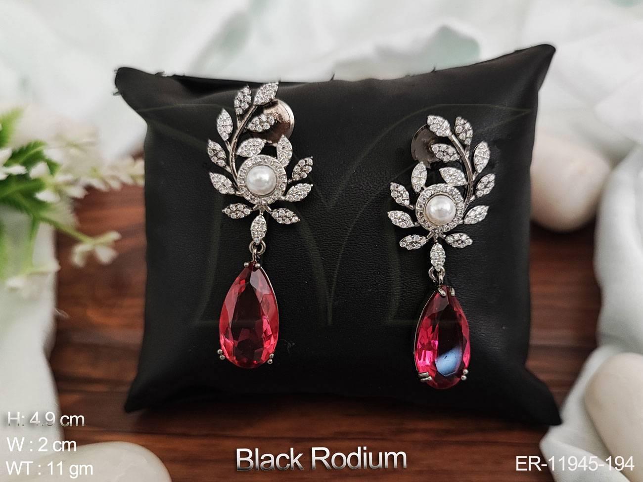 AD Jewelry Black Rhodium Polish Designer Party Wear AD Earrings