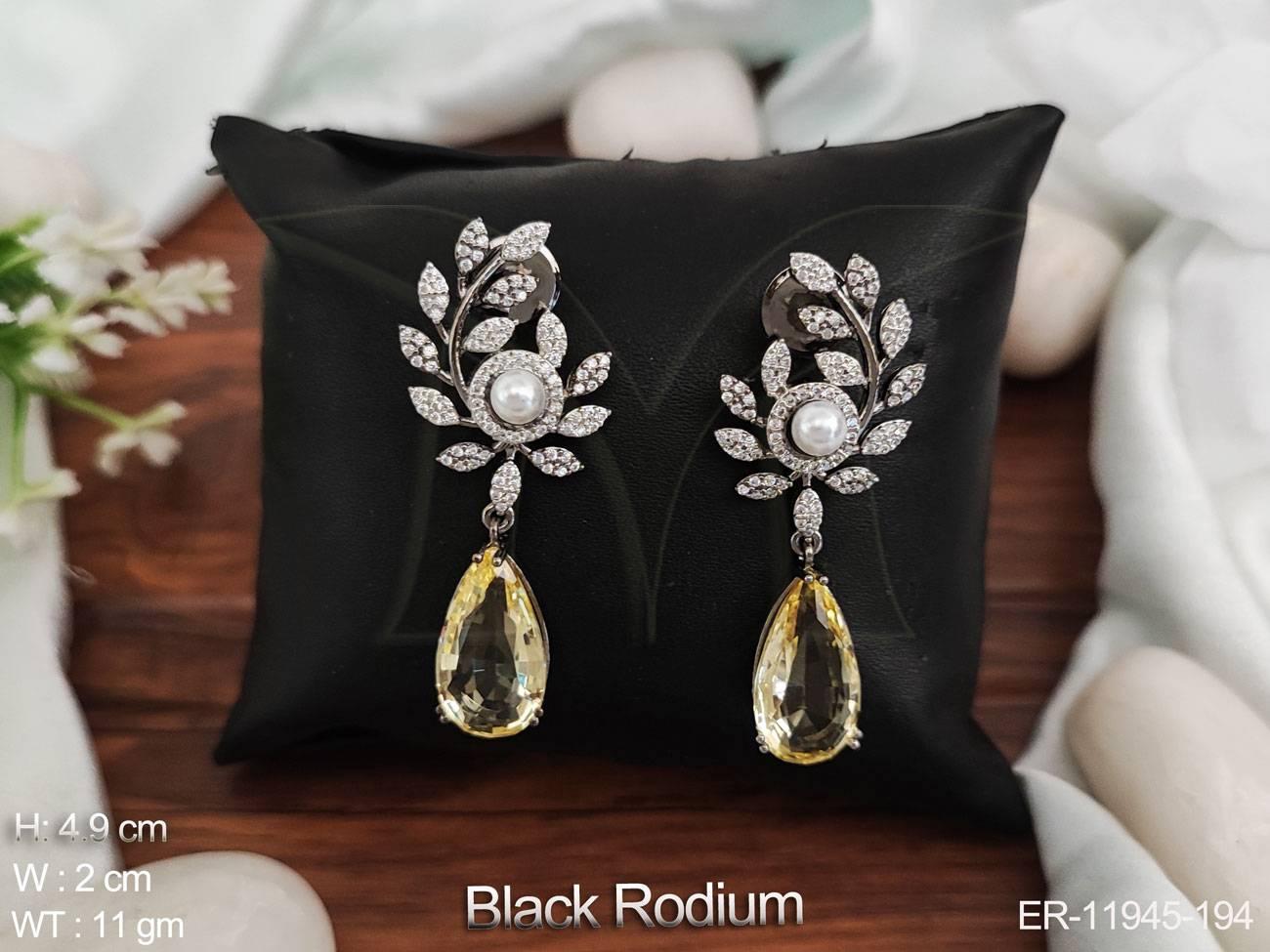 AD Jewelry Black Rhodium Polish Designer Party Wear AD Earrings