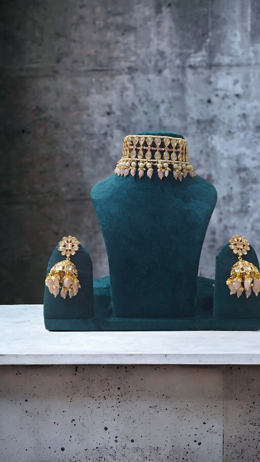 Enfashionate Gold Plated Polki mala Beaded Choker Jewellery Set