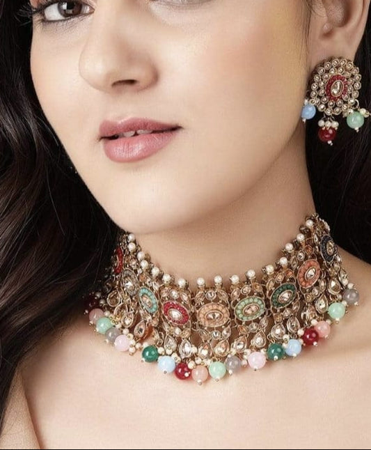 Multi Coloured Choker Set with Mang Tikka