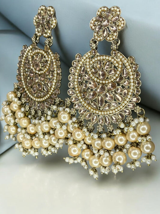 Exquisite Kundan Pearl Beaded Earrings