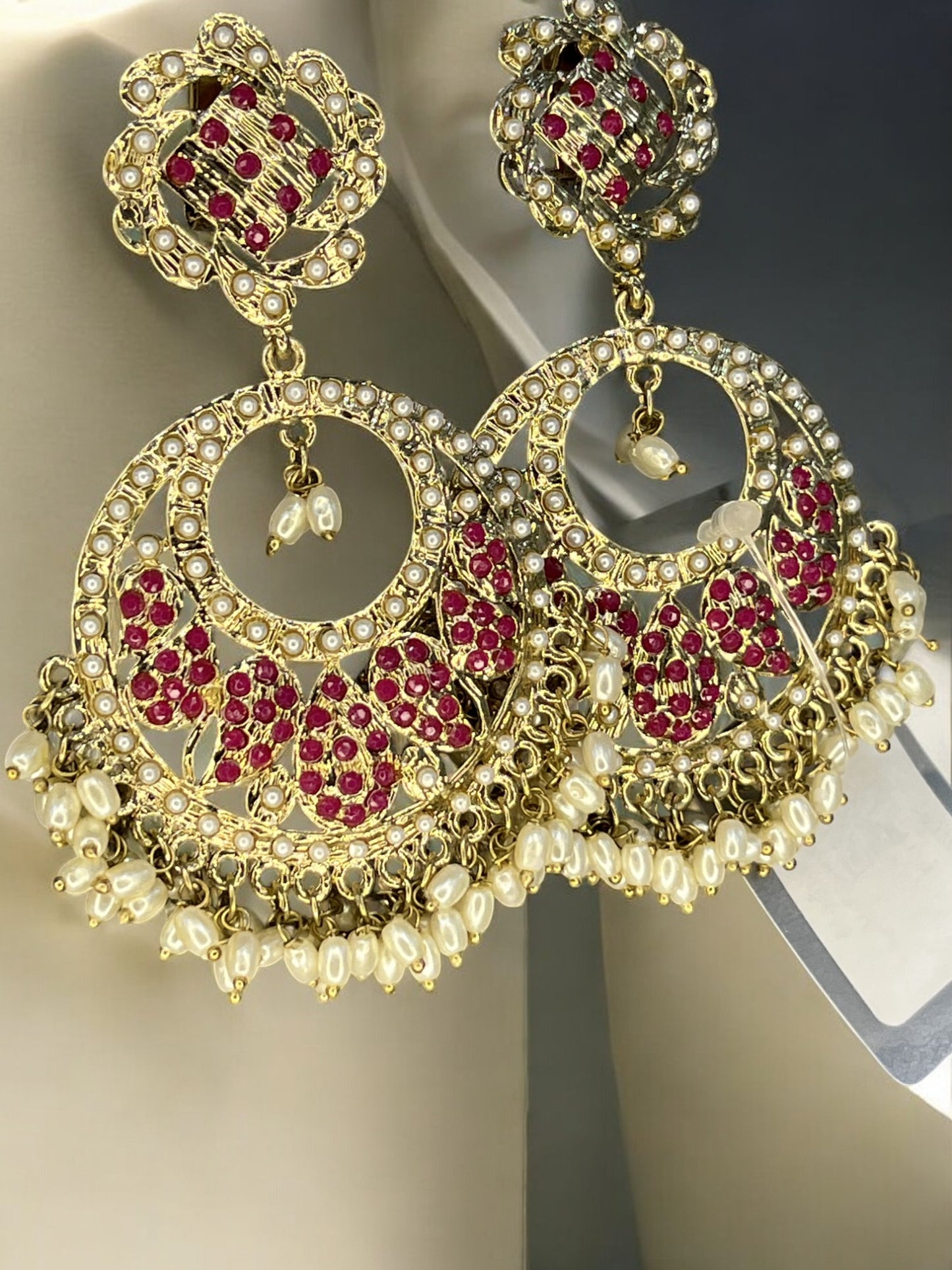 Antique Gold Plated Pearl studded Statement Chandbali Earring