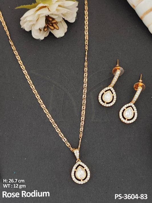 Kundan Pendant Set Full Stone Rose Rodium Polish