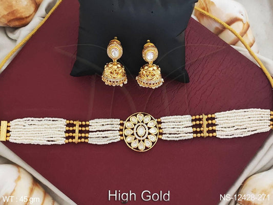 Fancy Desing High Gold Polish Desinger Antique Jewellery Antique Ethnic Beaded Choker Style Necklace Set