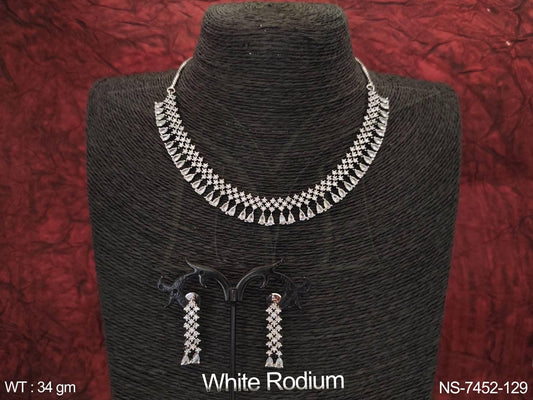 Beautiful AD full white Stones Party wear White Rodium Fancy Party wear Necklace Set