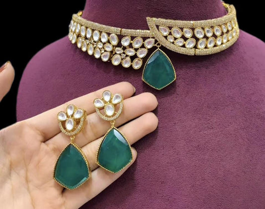 Uncut Polki Emerald Choker Set By Enfashionate