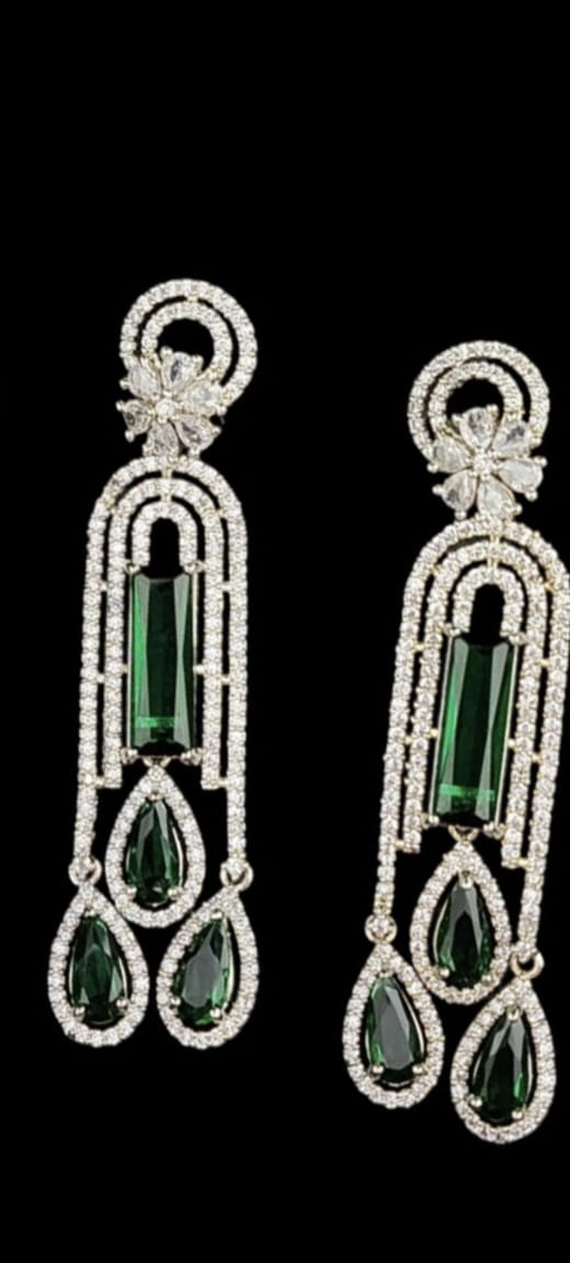 AD Stone Emerald Danglers