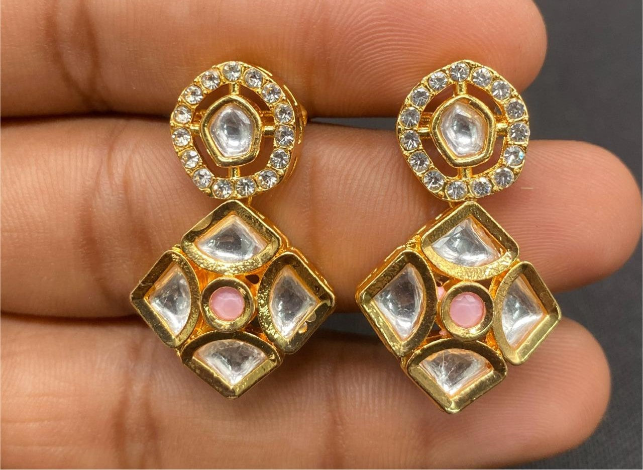 Pink Kundan Earrings By Enfashionate