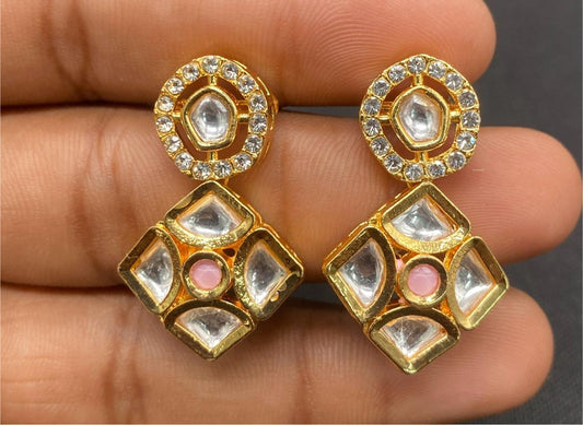 Pink Kundan Earrings By Enfashionate