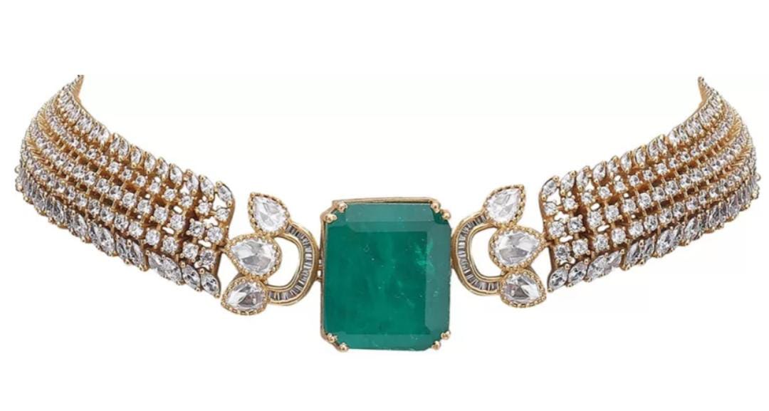 Gold Plated Emerald AD Jewellery Set