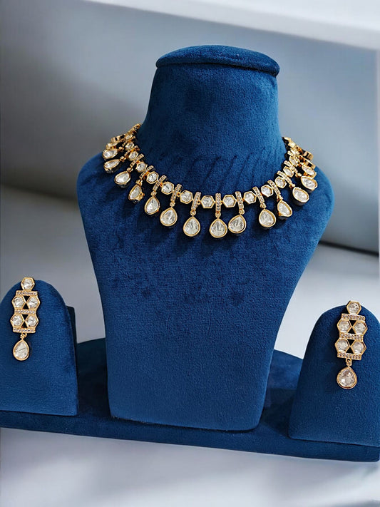 Kundan AD High Gold Polish Necklace Set