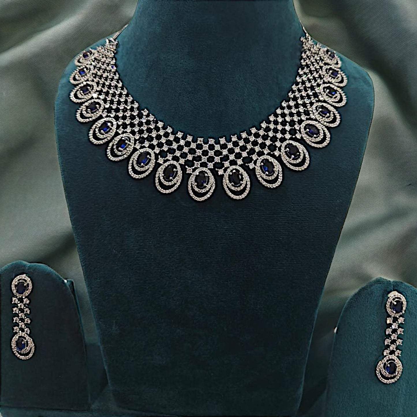 Silver Plated Necklace Set With American Diamonds
