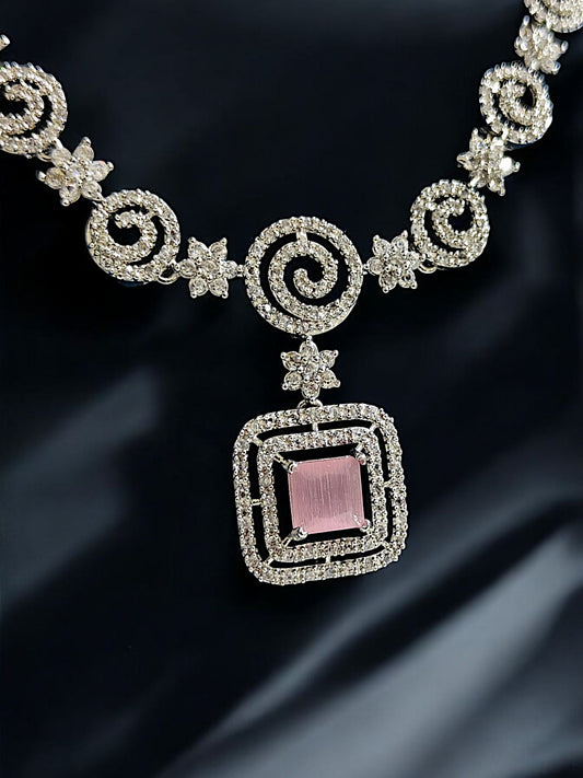 Necklace  Rhodium-Plated with Zirconia Accents