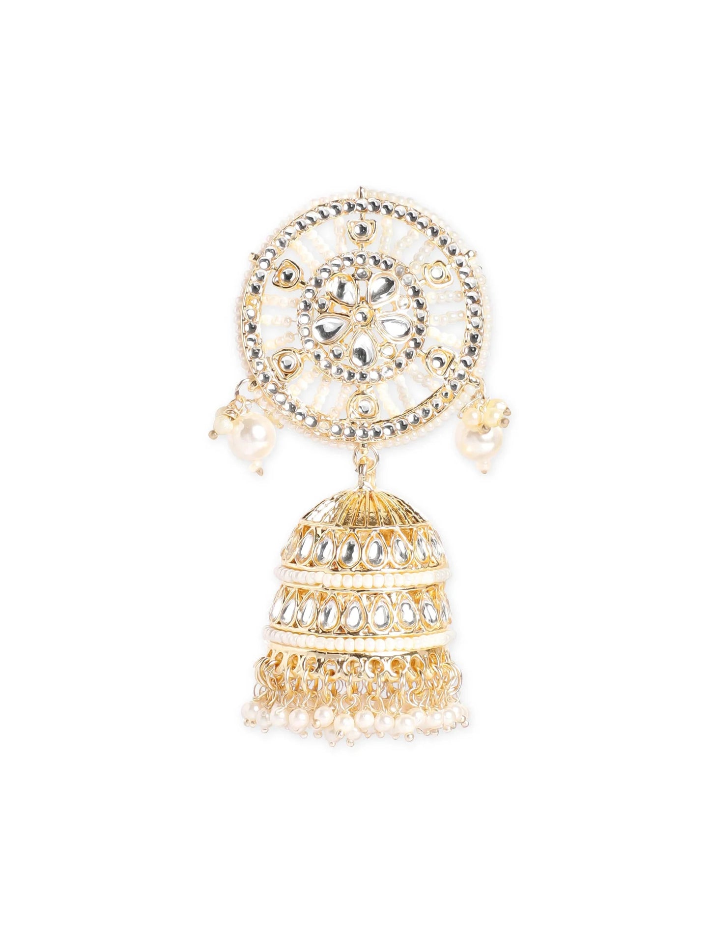 Enfashionate 22K Gold Plated Pearl Dangle Kundan Statement Jhumka Earrings